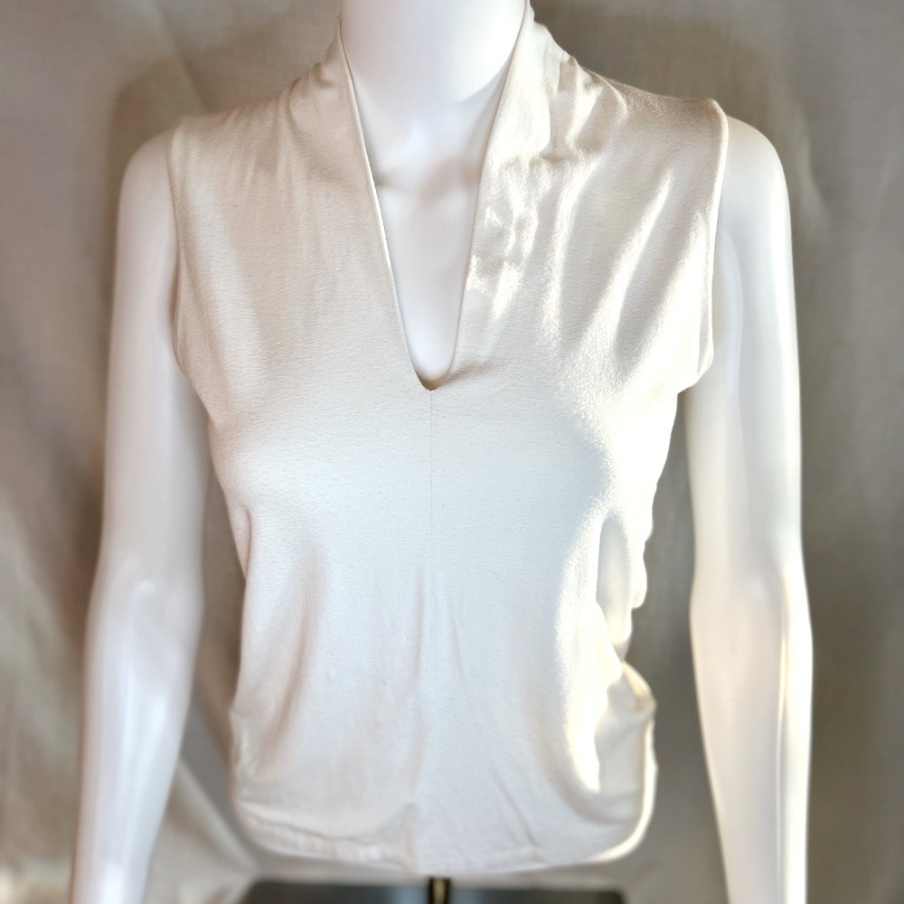 Petite white v-neck blouse